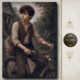 Papel De Seda Menino com Decoupage de Bicicleta Antiga