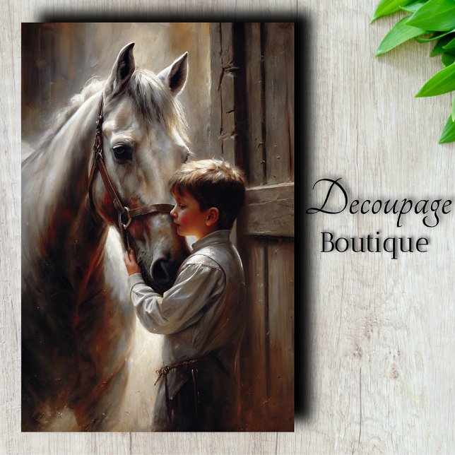 Papel De Seda Menino e Cavalo Branco Decoupage (Boy And White Horse Decoupage Tissue Paper)