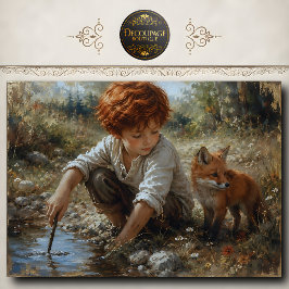 Papel De Seda Menino Ruivo Raposa Decoupage Floresta