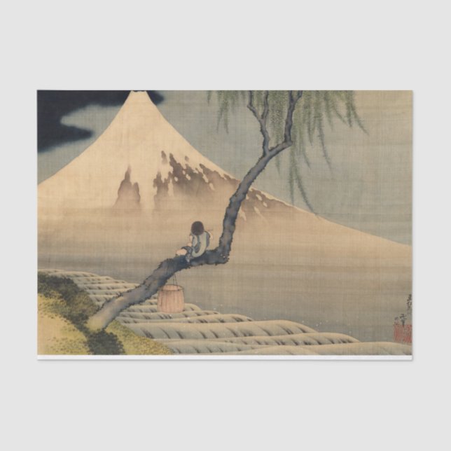 Papel De Seda Menino vendo o Monte Fuji por Katsushika Hokusai (Frente )