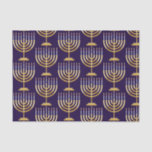 Papel De Seda Menorá azul<br><div class="desc">Padrão de menorah judia com velas em papel de presente azul.</div>