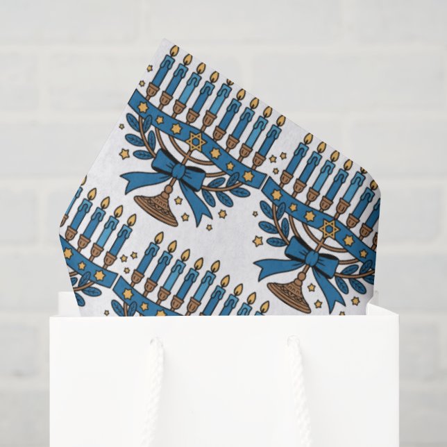 Papel De Seda Menorá de Hanukkah com Laço  (Sacola de presentes)