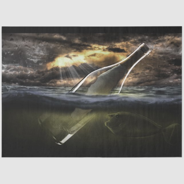 Papel De Seda Mensagem em uma desacoplagem do oceano de garrafa  (Frente )