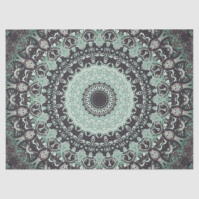 Papel De Seda Menta Verde e Padrão Mandala Carvão (Frente )