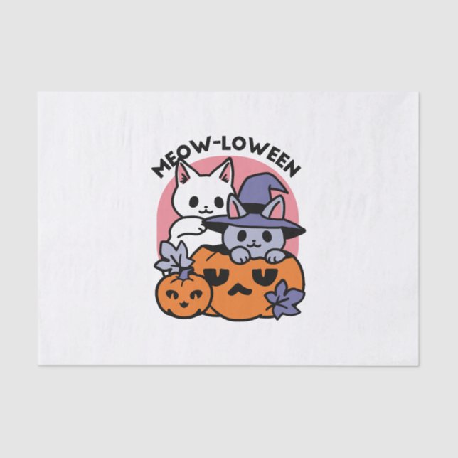 Papel De Seda Meow-Loween - Design de Gato de Halloween (Frente )
