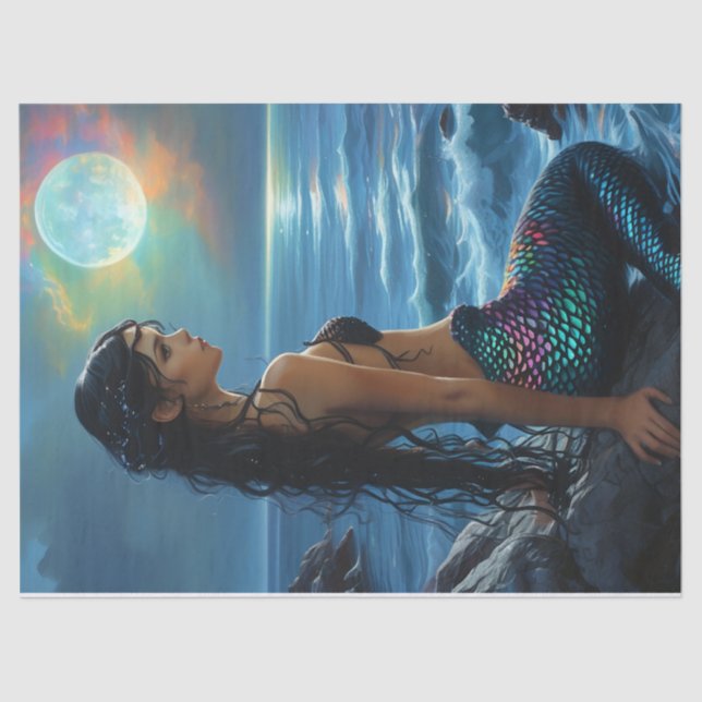 Papel De Seda Mermaid and the Full Moon Tissue Paper (Frente )