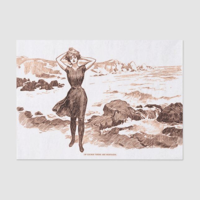 Papel De Seda Mermaid Beach Gibson Girl Victorian Antiguidade (Frente )