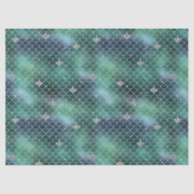 Papel De Seda Mermaid Silver Teal Ocean Glitz (Frente )