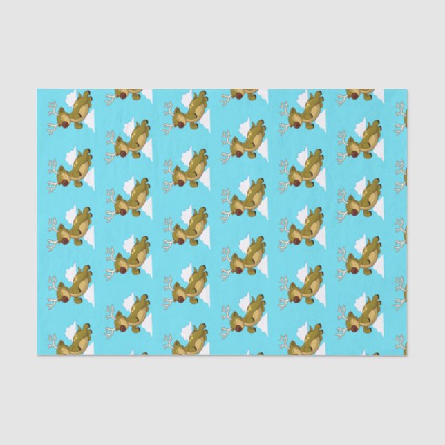 Papel De Seda Merry Christmas Flying Reindeer Cute (Frente )