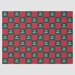 Papel De Seda Merry Christmas Script Green and Red Checkerboard