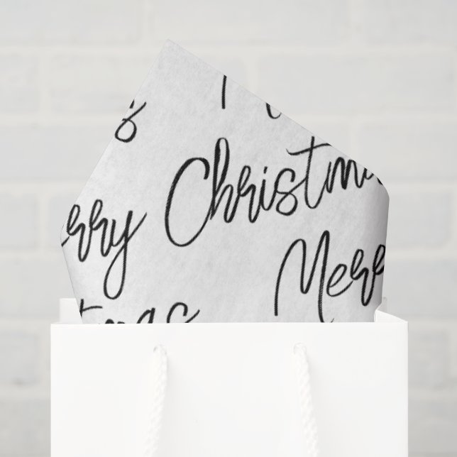 Papel De Seda MERRY CHRISTMAS Typografia Black White Modern (Sacola de presentes)