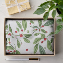 Merry Mistletoe Red Berry White Watercolor