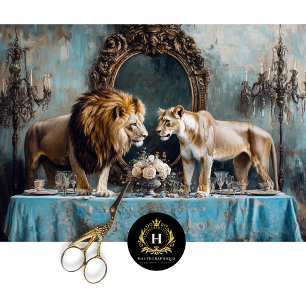 Papel De Seda Mesa de Casamento Floral Azul Casal Lion de luxo