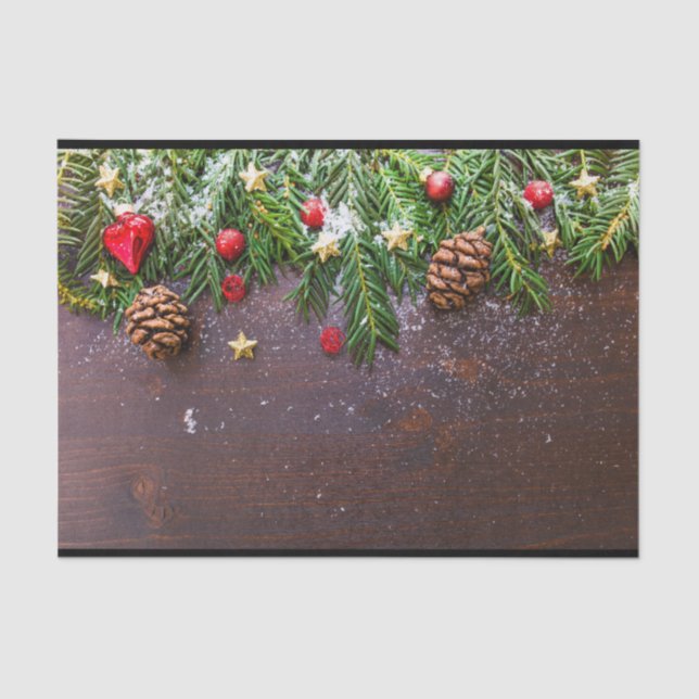 Papel De Seda Mesa de Natal russa com pinheiro e neve (Frente )