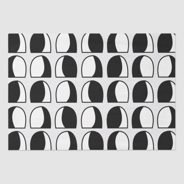 Papel De Seda Metade Geométrica de Círculo Preto e Branco (Frente )