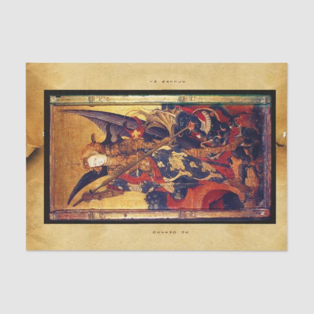 Papel De Seda Michael Vanquishing Devil como Cavaleiro Medieval (Frente )