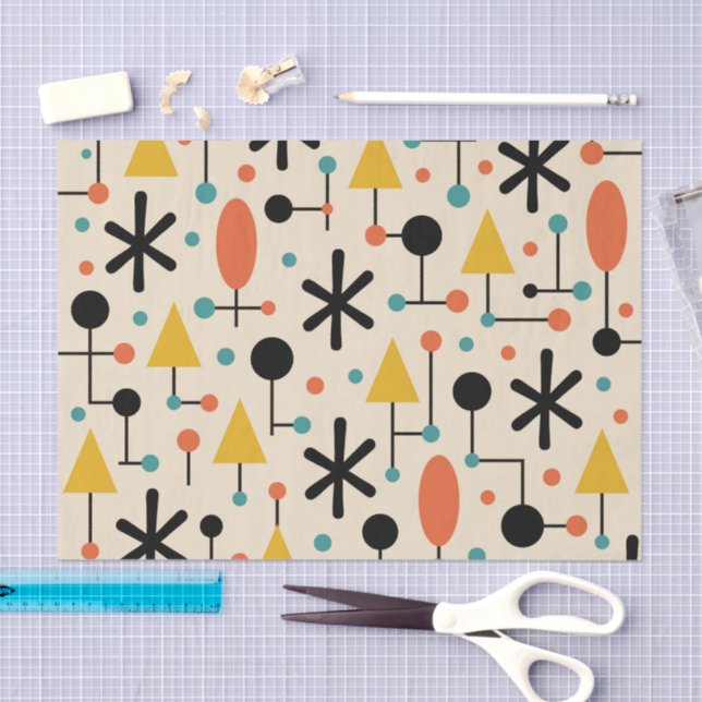 Papel De Seda Mid Century Modern Starburst Pattern (Arte )