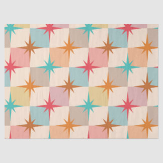 Papel De Seda Mid Century Starbursts on Pastel Checkerboards 