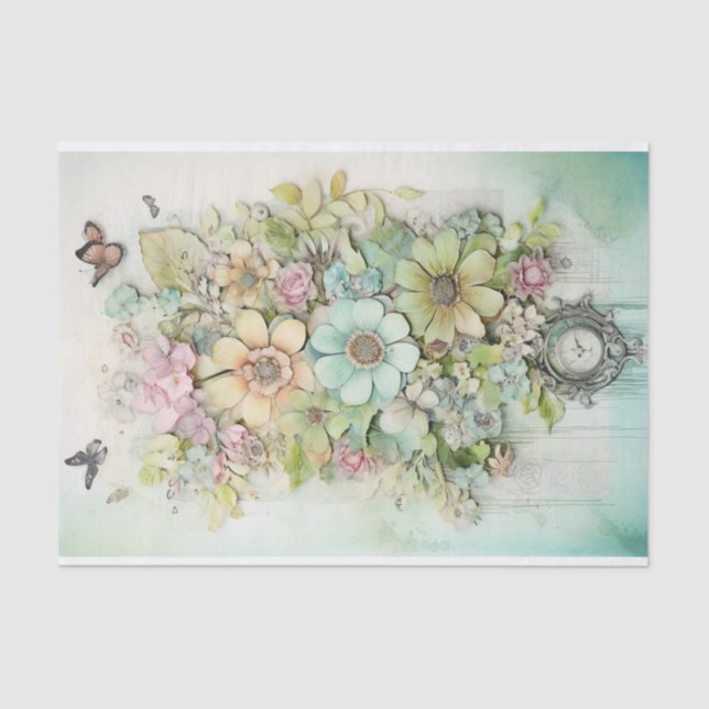 Papel De Seda Mídia mista com borboletas (Frente )