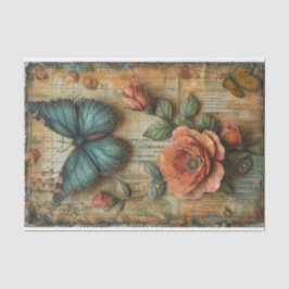 Papel De Seda Mídia mista de rosa e borboleta