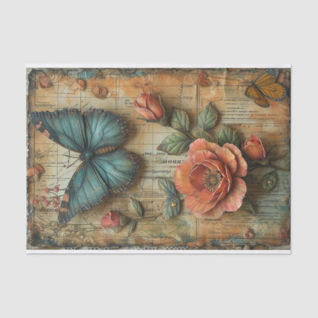 Papel De Seda Mídia mista de rosa e borboleta (Frente )