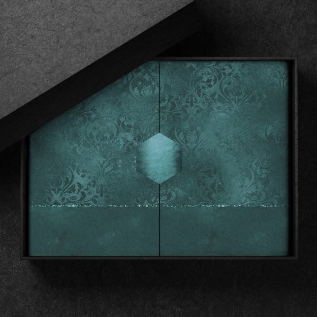 Papel De Seda Midnight Teal Romance | Dark Satinge Damask (Criador carregado)