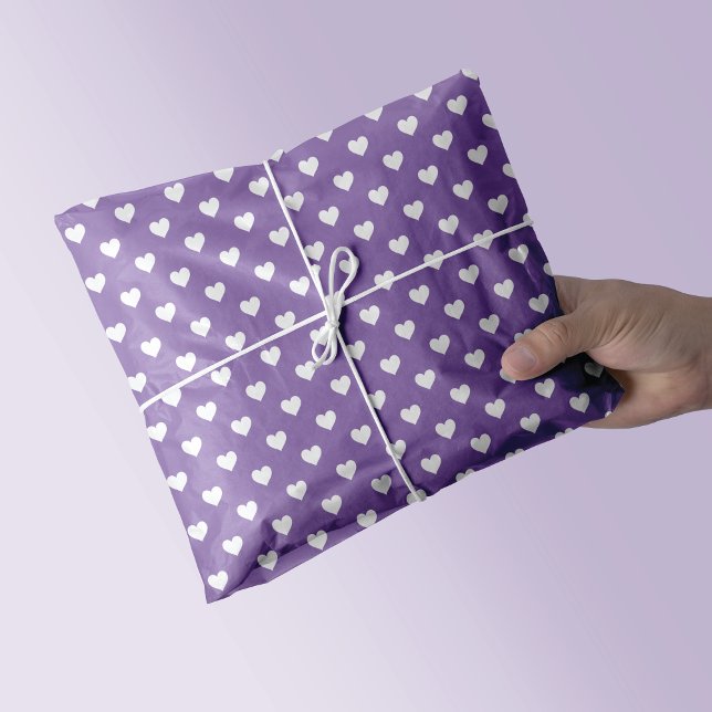 Papel De Seda Mini Corações Brancos em Roxo (Criador carregado)