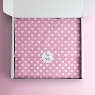 Papel De Seda Mini Corações Brancos no Padrão Rosa