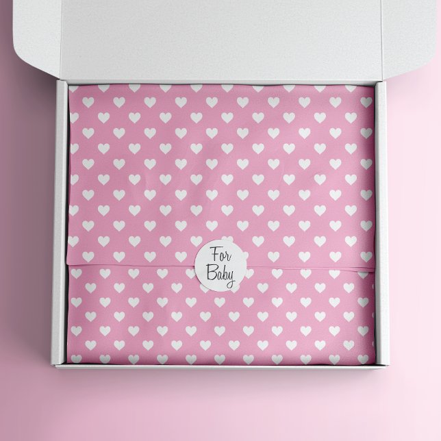 Papel De Seda Mini Corações Brancos no Padrão Rosa (Criador carregado)