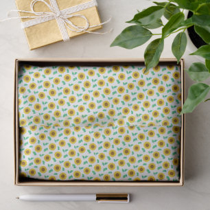 Papel De Seda Miniaturas de Girassóis e Padrão de Folhas Botânic