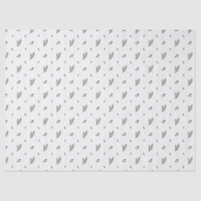 Papel De Seda Minimal Christmas Pattern, Pine, Berries (Frente )