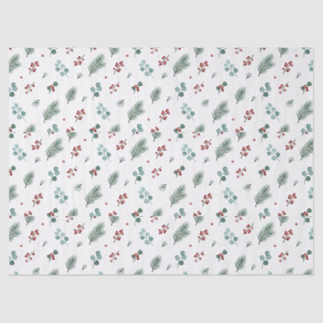 Papel De Seda Minimal Christmas Pattern, Pine & Berries  (Frente )
