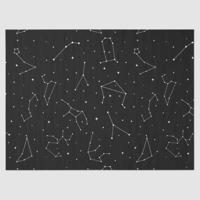 Papel De Seda Minimalist Constellation Pattern in Black & White (Frente )