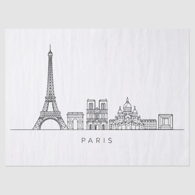 Papel De Seda Minimalist Paris Skyline Line Art (Frente )