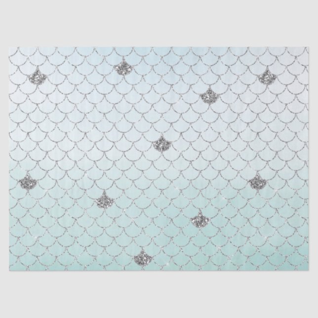 Papel De Seda Mint Blue Ombre Silver Glitter Smermaid Sparkle (Frente )