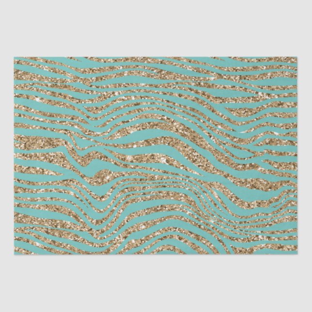 Papel De Seda Mint Dourado Faux Glitter Zebra (Frente )