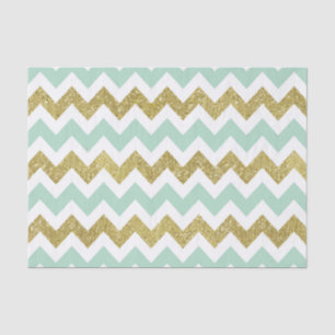 Papel De Seda Mint e Faux Glitter Chevron Dourado
