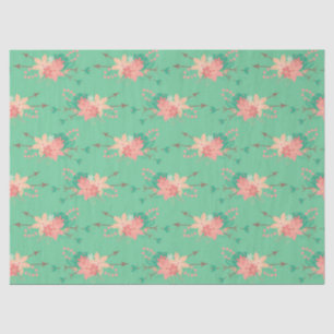 Papel De Seda Mint Green com Flores de Coral e Desligamento de S