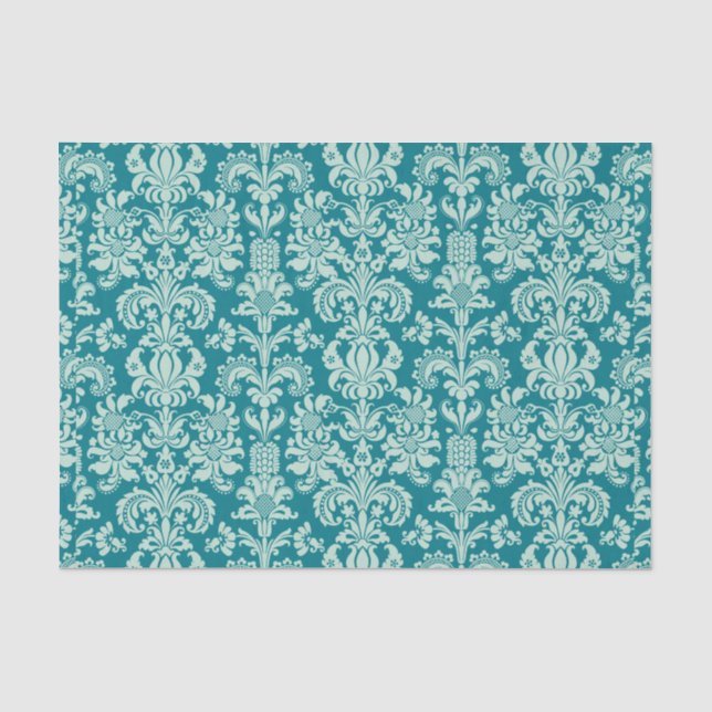 Papel De Seda Mint-green Floral Damasco & Turquoise Fundo (Frente )