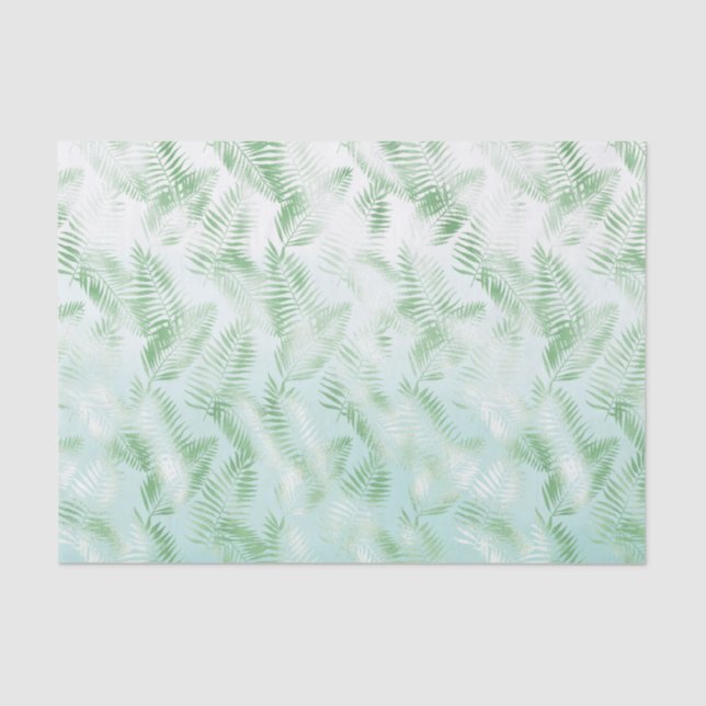 Papel De Seda Mint Green Ombre Tropical Leaves (Frente )