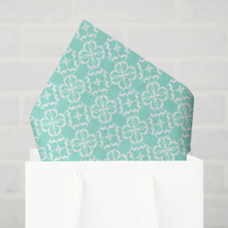 Papel De Seda Mint & White Floral Lattice Pattern