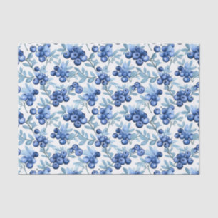 Papel De Seda Mirtilos em Aquarela Azul