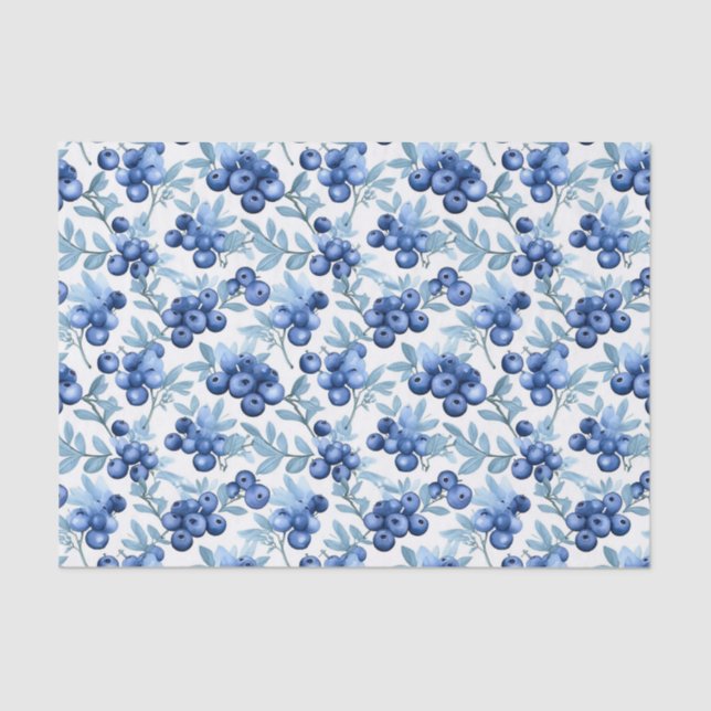 Papel De Seda Mirtilos em Aquarela Azul (Frente )