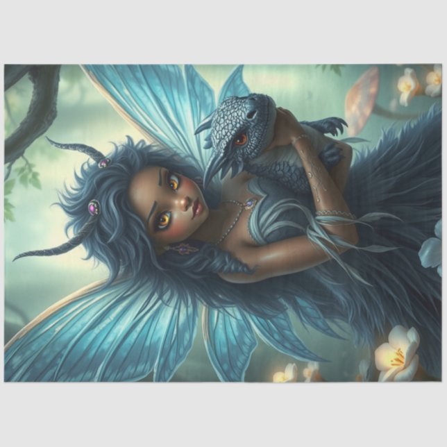 Papel De Seda Misterioso Dragão Gótico Fada (Frente )