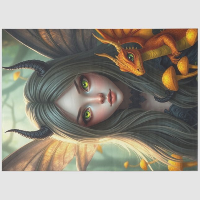 Papel De Seda Misterioso Dragão Gótico Fada (Frente )