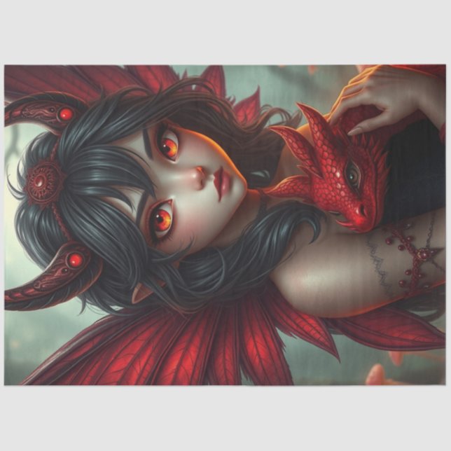 Papel De Seda Misterioso Dragão Gótico Fada (Frente )