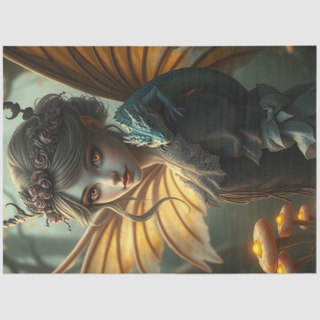 Papel De Seda Misterioso Dragão Gótico Fada (Frente )