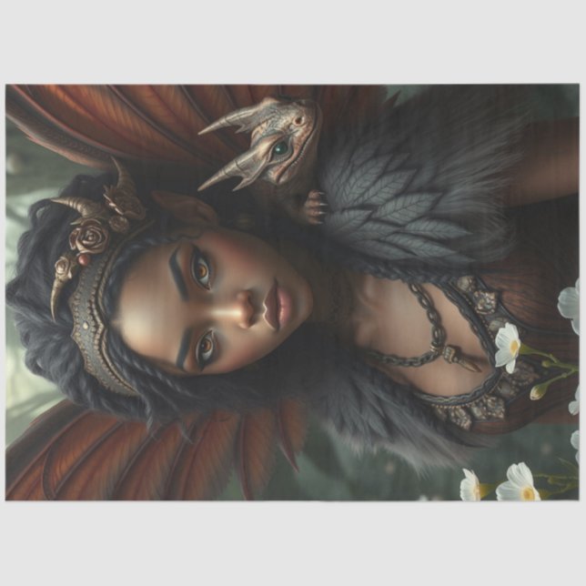 Papel De Seda Misterioso Dragão Gótico Fada (Frente )