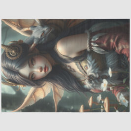 Papel De Seda Misterioso Dragão Gótico Fada