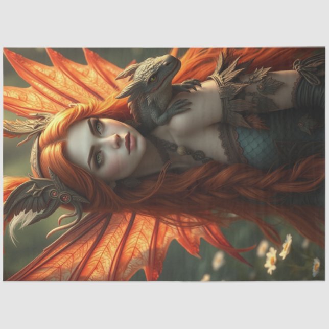 Papel De Seda Misterioso Dragão Gótico Fada (Frente )